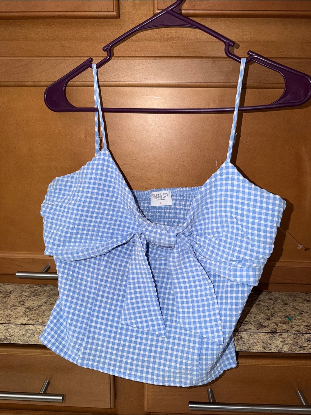 Sienna Sky Light Blue Gingham Tie-Front Camisole